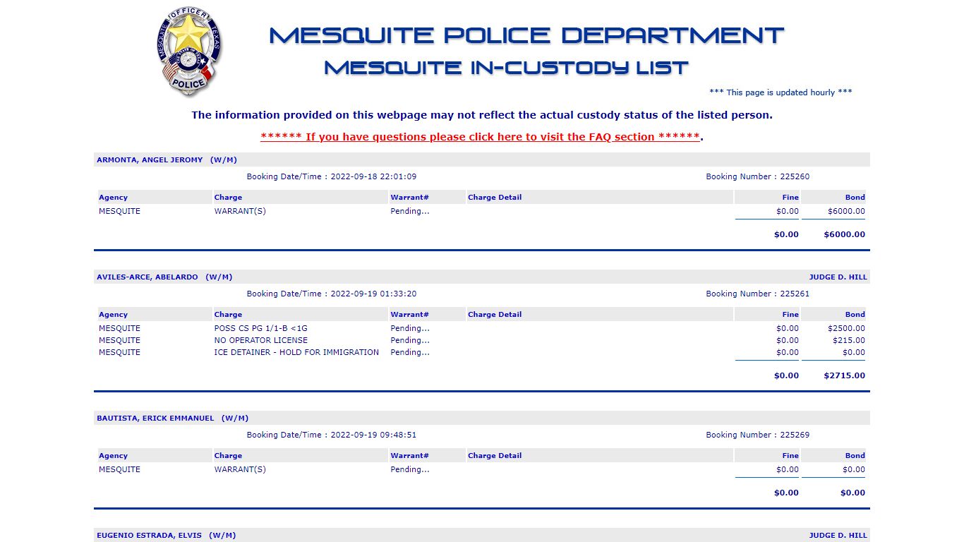 Jail List - Mesquite Police Department